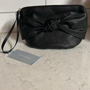NWT! Cute Soft Large Leather w Black Bow Wristlet Cosmetic Bag